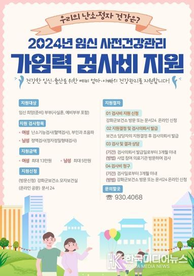 강화군, 임신 희망하는 부부에게 가임력 검사비를 지원합니다!